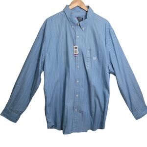 Chaps Mens Blue w Green Stripes Long Sleeve Button Down Cotton Shirt SZ 2XL NWT